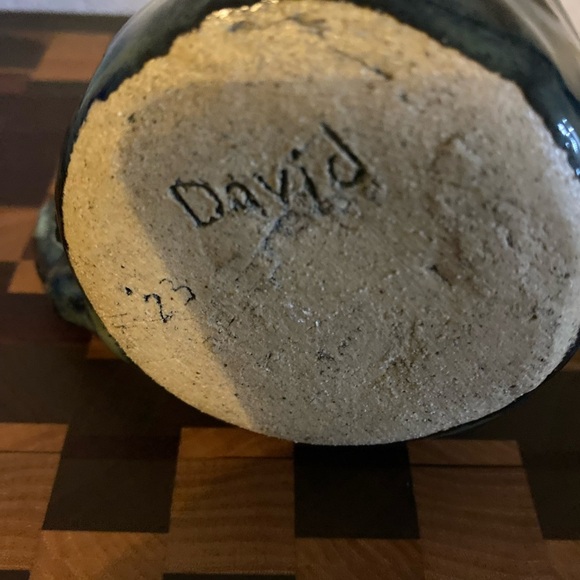 Signed Handcrafted Ceramic Textured Drip Glaze Multi Tonal Rustic Blue BrownMug - Picture 9 of 9